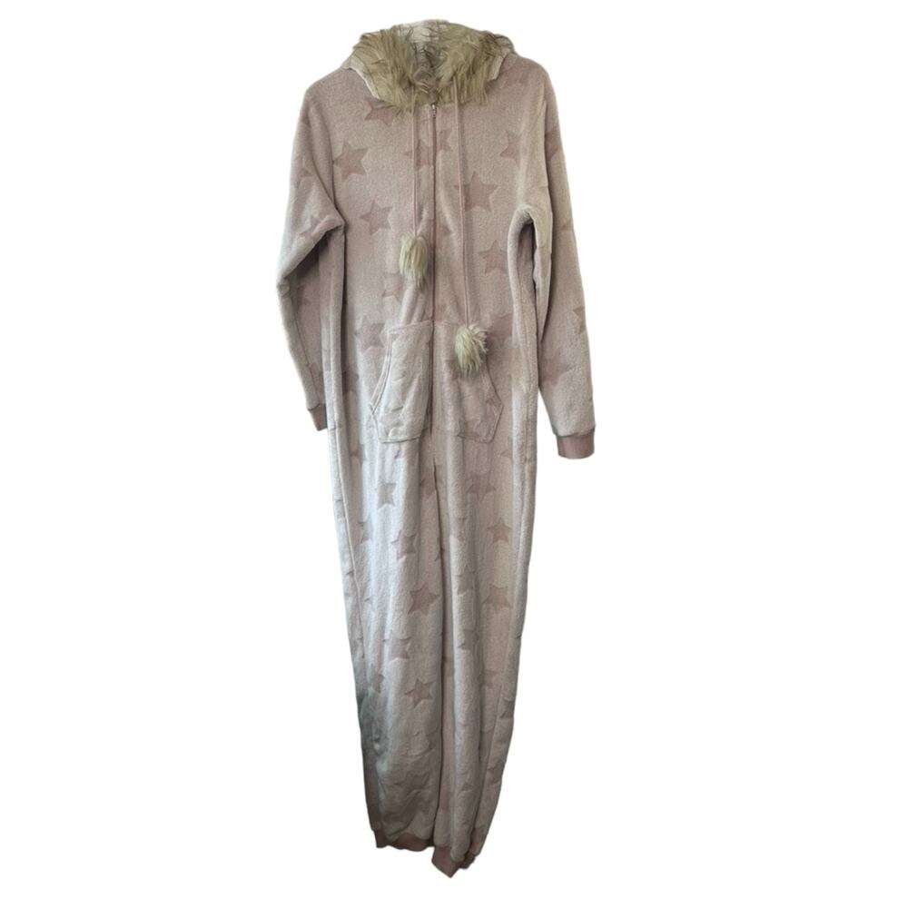 Secret Treasured SOFT Pink Star Print Half Zip Footless Hooded Pajamas XL 16/18